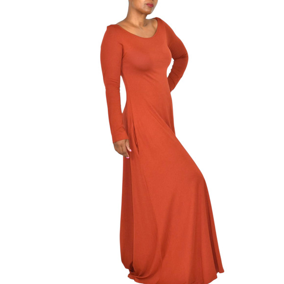 Soft Surroundings Maxi Dress Orange Clay Jersey Long Stretch Boatneck Medium - Picture 3 of 14